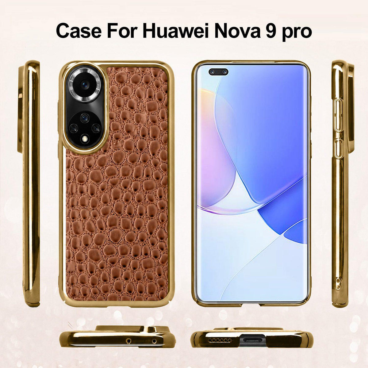For Huawei nova 9 Pro Pearl Crocodile Texture Electroplated Frame PC + Vegan Leather Phone Case - Gray - EDA009690212A