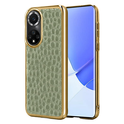 For Huawei nova 9 Pro Pearl Crocodile Texture Electroplated Frame PC + Vegan Leather Phone Case - Green - EDA009690212D