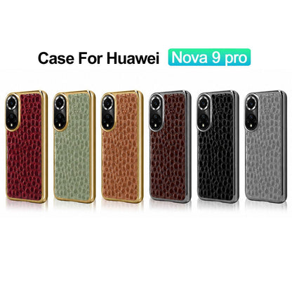 For Huawei nova 9 Pro Pearl Crocodile Texture Electroplated Frame PC + Vegan Leather Phone Case - Green - EDA009690212D
