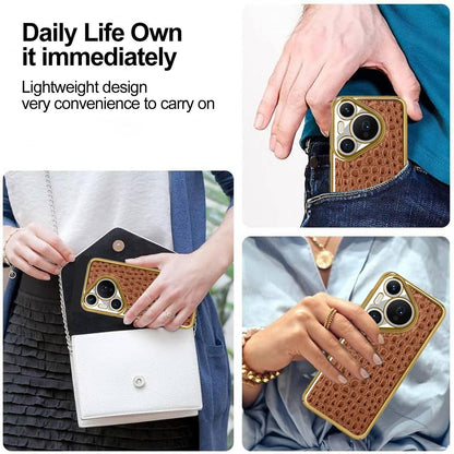 For Huawei Pura 70 Pearl Crocodile Texture Electroplated Frame PC + Vegan Leather Phone Case - Green - EDA009690219D