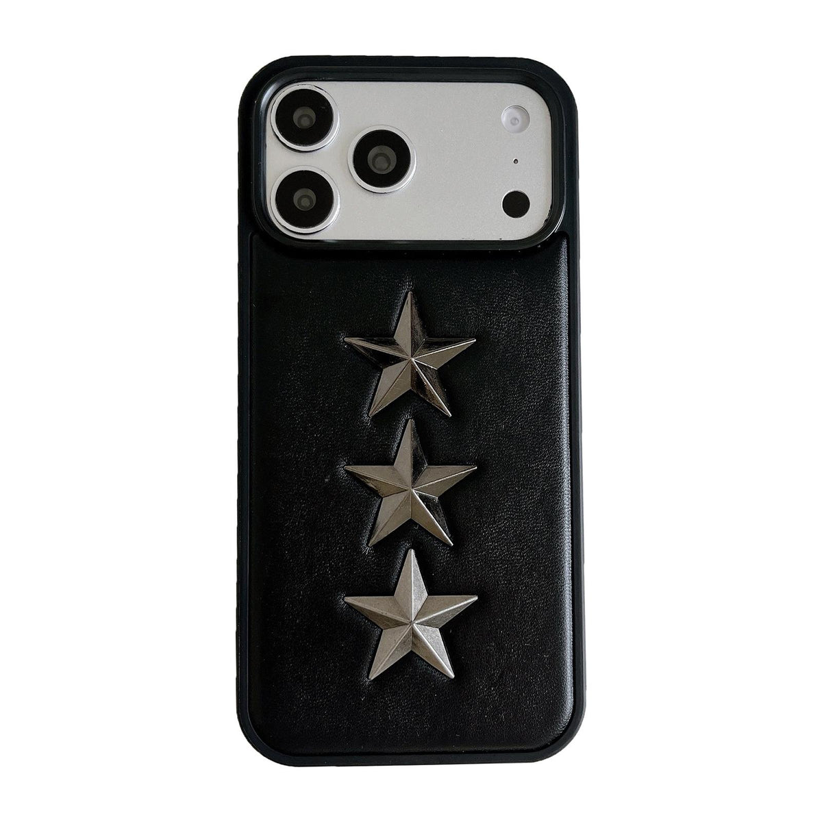 For iPhone 17 Pro Max Vegan Leather 3D Star Pattern Decorative Phone Case - Black - EDA009690301A