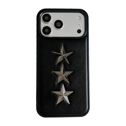 For iPhone 17 Pro Max Vegan Leather 3D Star Pattern Decorative Phone Case - Black - EDA009690301A