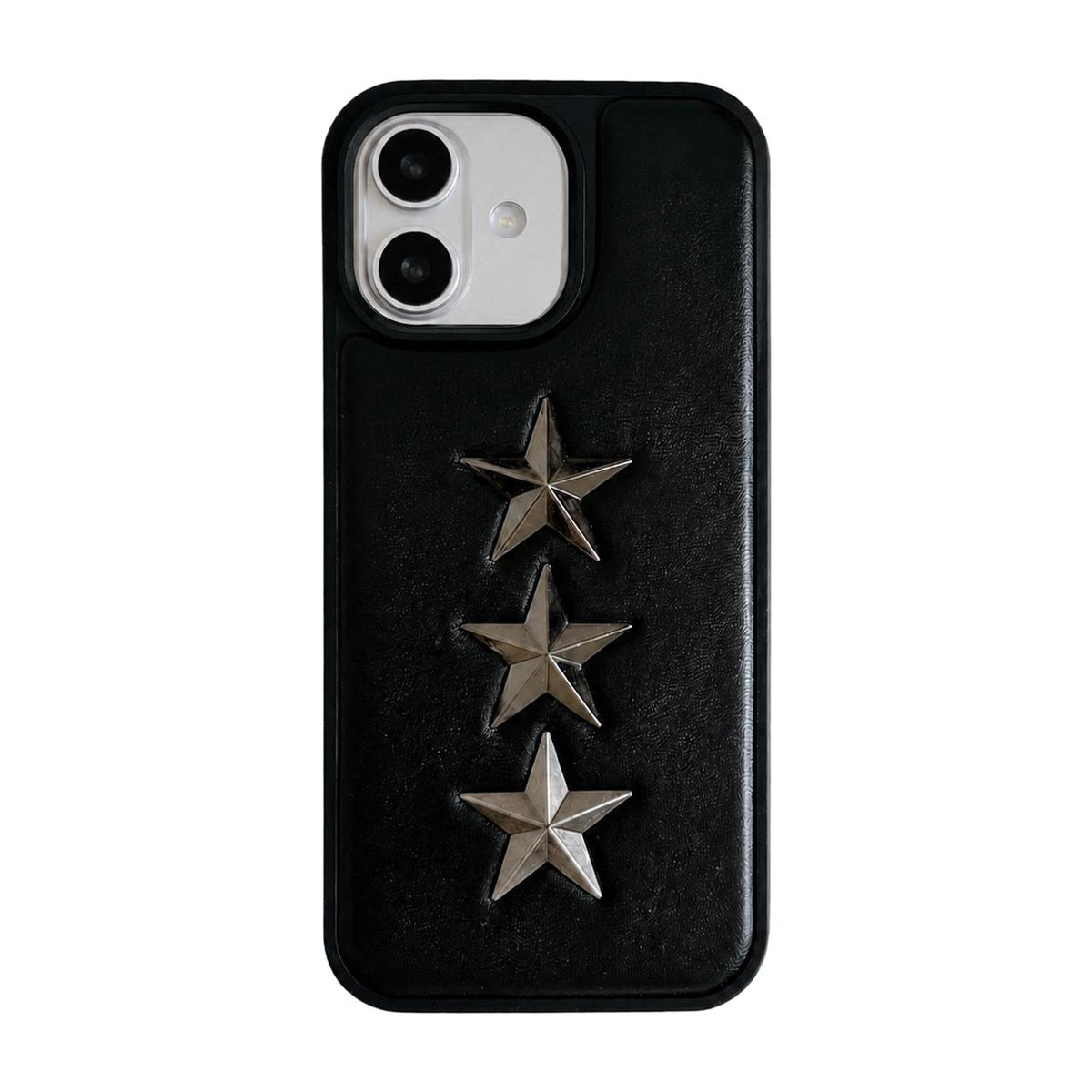 For iPhone 16 Vegan Leather 3D Star Pattern Decorative Phone Case - Black - EDA009690306A