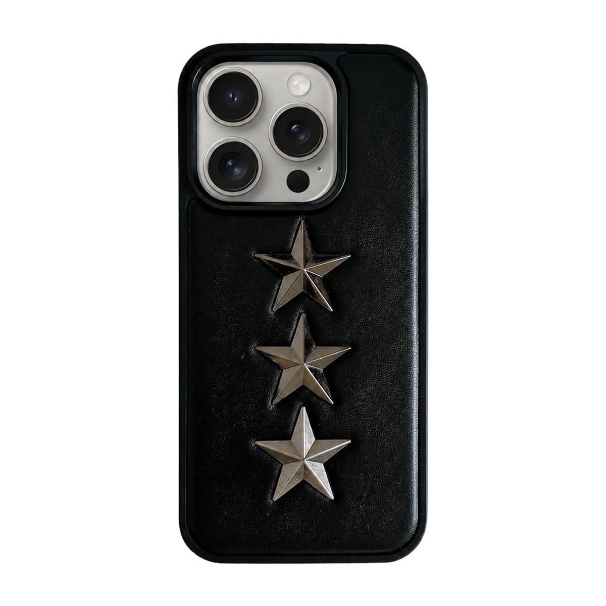 For iPhone 15 Pro Vegan Leather 3D Star Pattern Decorative Phone Case - Black - EDA009690308A
