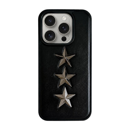 For iPhone 15 Pro Vegan Leather 3D Star Pattern Decorative Phone Case - Black - EDA009690308A