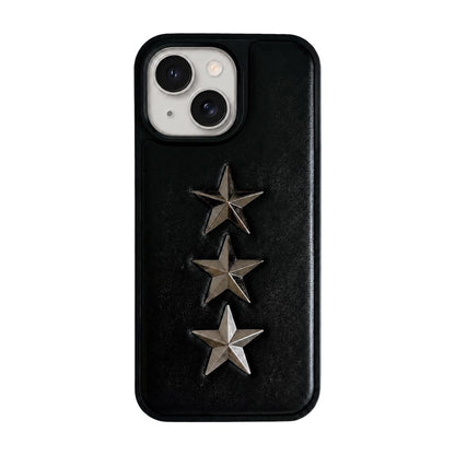 For iPhone 15 Vegan Leather 3D Star Pattern Decorative Phone Case - Black - EDA009690309A