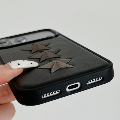 For iPhone 15 Vegan Leather 3D Star Pattern Decorative Phone Case - Black - EDA009690309A