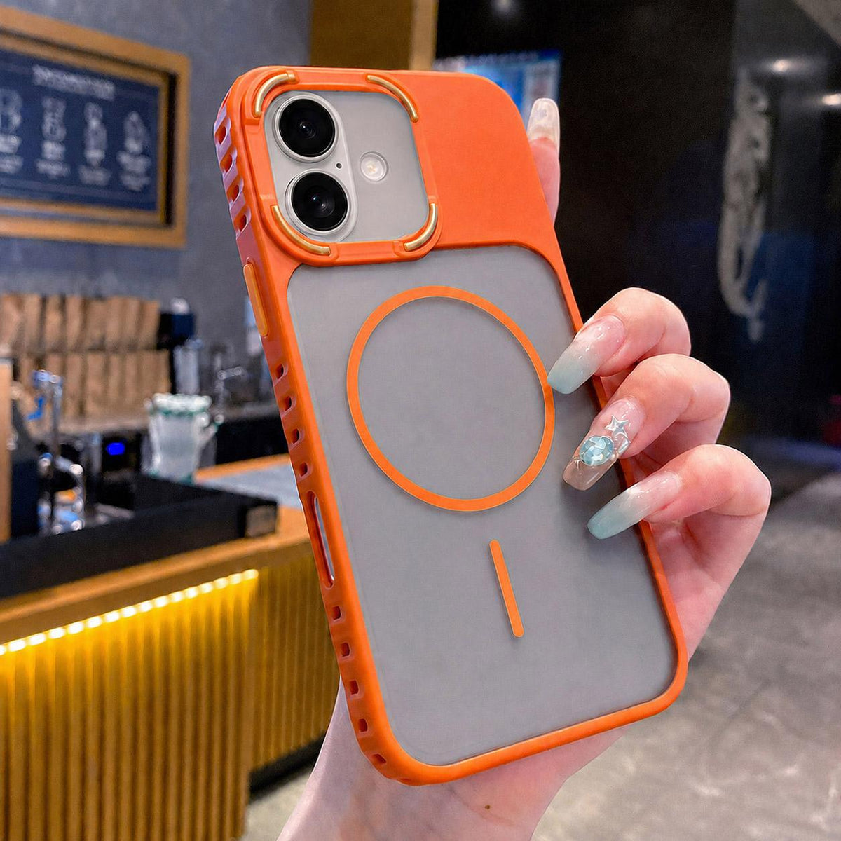 For iPhone 16 Armor 2 in 1 TPU + PC Magnetic Phone Case - Orange - EDA009690503D
