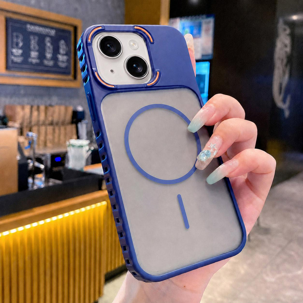 For iPhone 14 Armor 2 in 1 TPU + PC Magnetic Phone Case - Blue - EDA009690507C