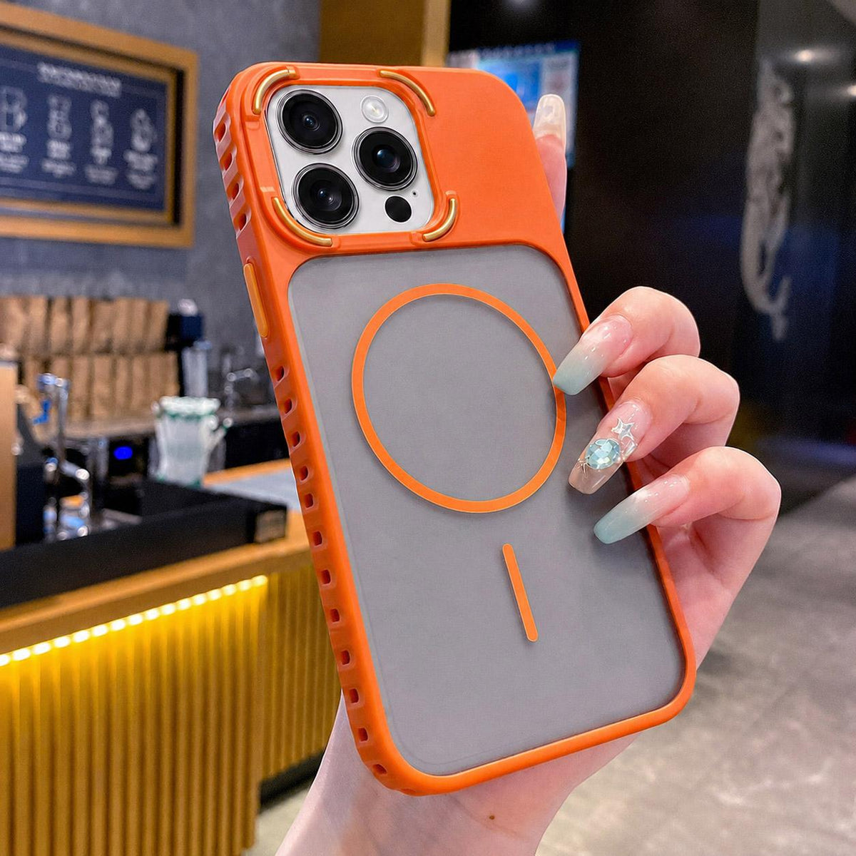 For iPhone 14 Pro Max Armor 2 in 1 TPU + PC Magnetic Phone Case - Orange - EDA009690509D