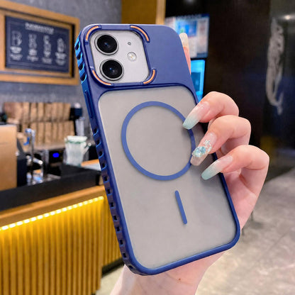 For iPhone 12 Armor 2 in 1 TPU + PC Magnetic Phone Case - Blue - EDA009690513C