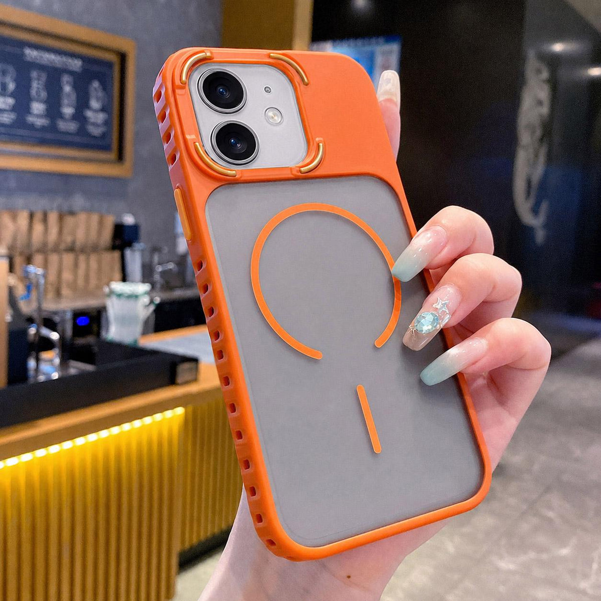 For iPhone 12 Armor 2 in 1 TPU + PC Magnetic Phone Case - Orange - EDA009690513D