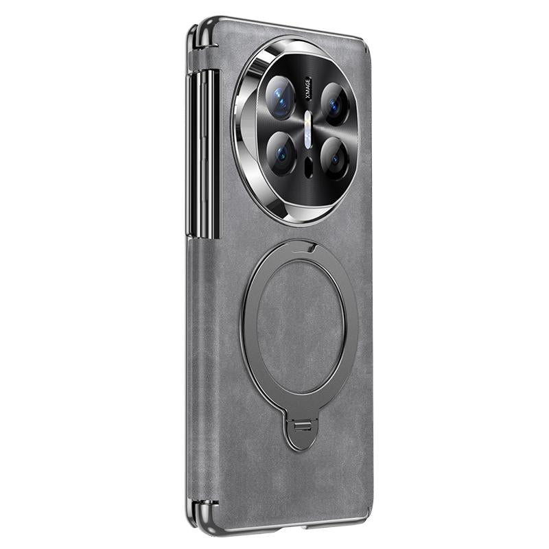 For Huawei Mate X6 Electroplated Nubuck PU Dual-Hinge Magnetic 360 Degree Holder Phone Case - Grey - EDA009690701A