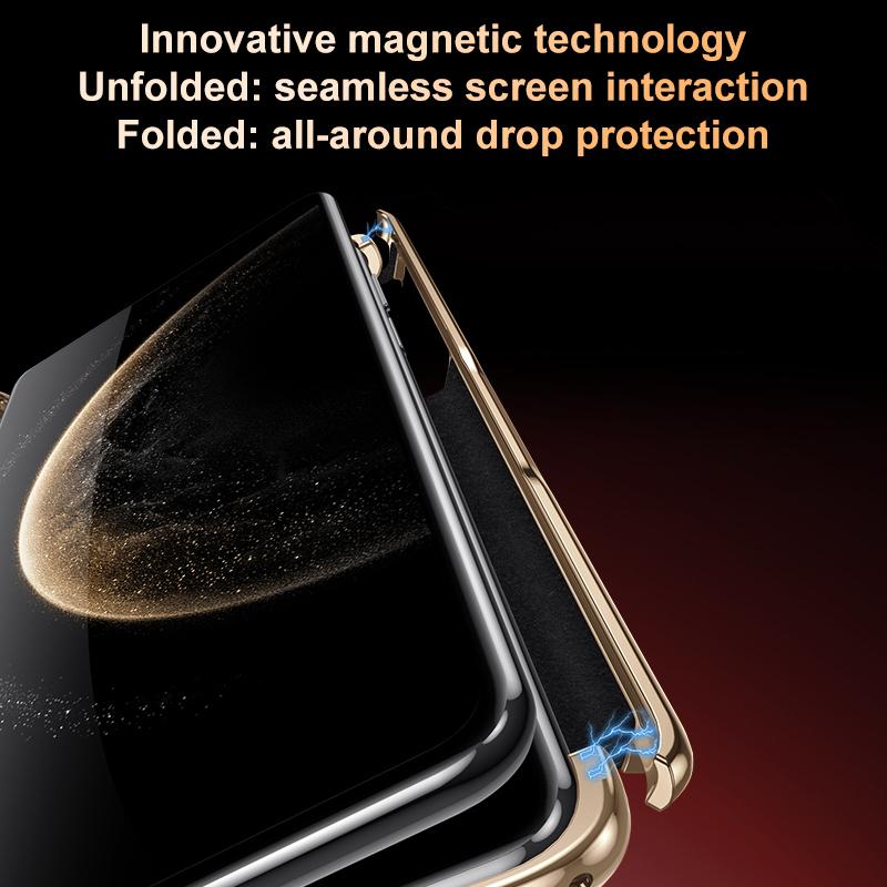 For Huawei Mate X6 Electroplated Nubuck PU Dual-Hinge Magnetic 360 Degree Holder Phone Case - Grey - EDA009690701A
