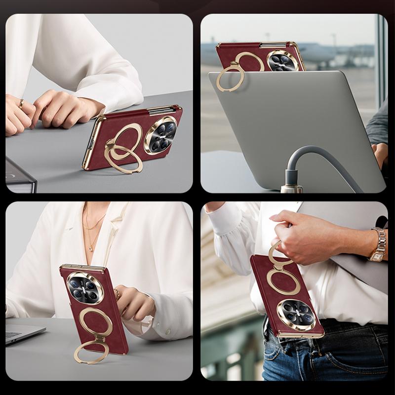For Huawei Mate X6 Electroplated Nubuck PU Dual-Hinge Magnetic 360 Degree Holder Phone Case - Black - EDA009690701B