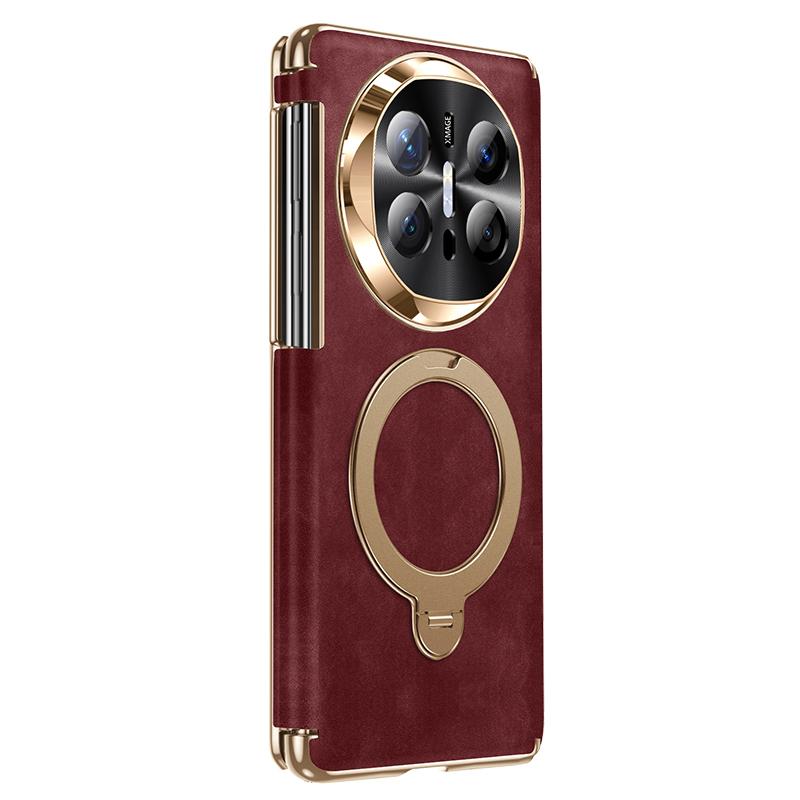 For Huawei Mate X6 Electroplated Nubuck PU Dual-Hinge Magnetic 360 Degree Holder Phone Case - Red - EDA009690701C
