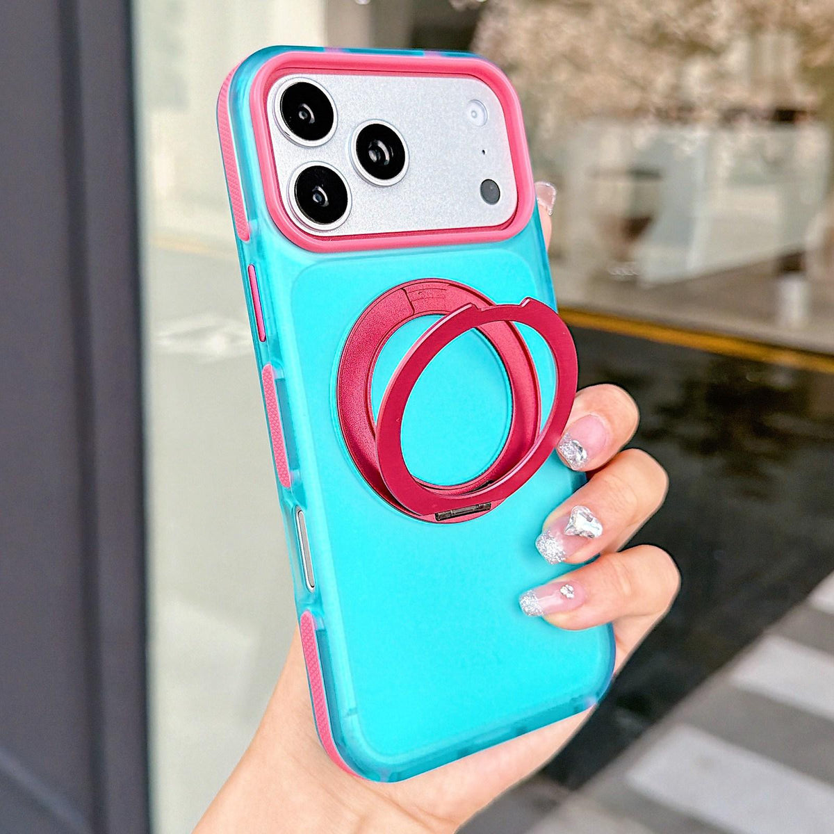 For iPhone 17 Pro Max Metal 360 Rotating Holder Magnetic PC Phone Case - Sky Blue - EDA009690801B