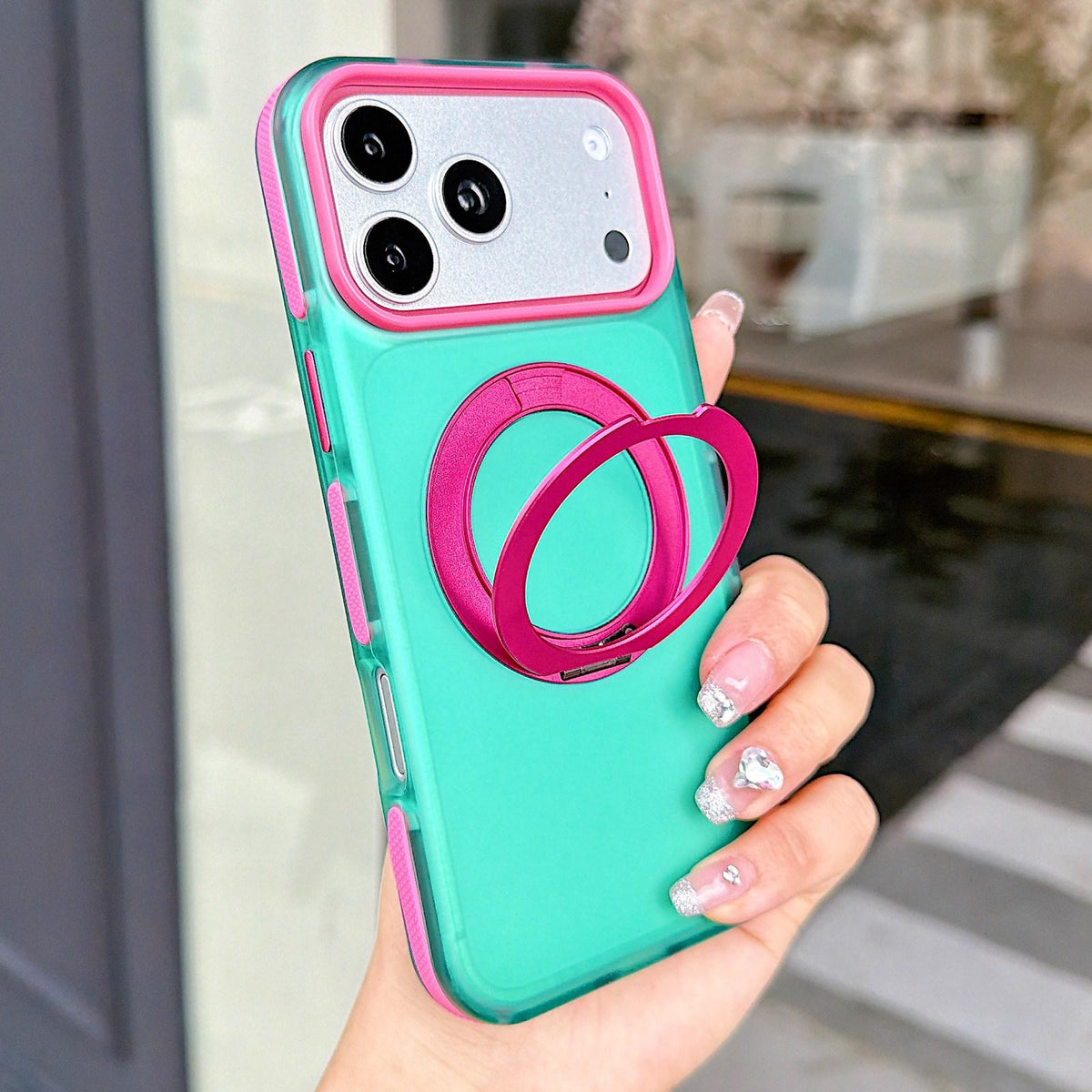 For iPhone 17 Pro Max Metal 360 Rotating Holder Magnetic PC Phone Case - Green - EDA009690801D