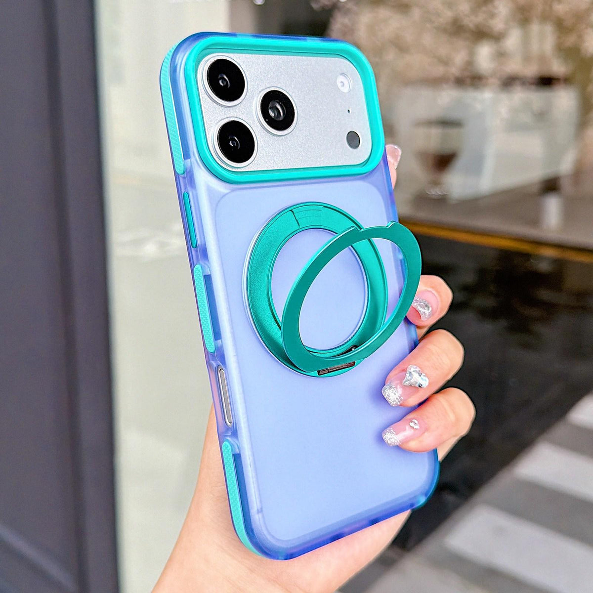 For iPhone 17 Pro Max Metal 360 Rotating Holder Magnetic PC Phone Case - Purple Blue - EDA009690801E