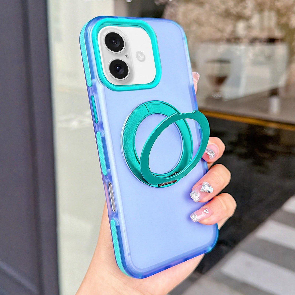 For iPhone 17 Metal 360 Rotating Holder Magnetic PC Phone Case - Purple Blue - EDA009690803E