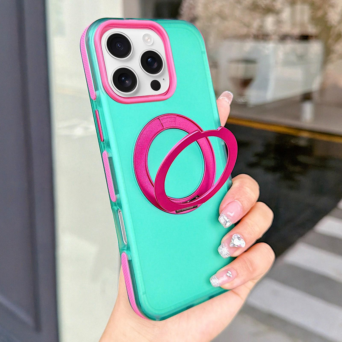 For iPhone 16 Pro Metal 360 Rotating Holder Magnetic PC Phone Case - Green - EDA009690805D