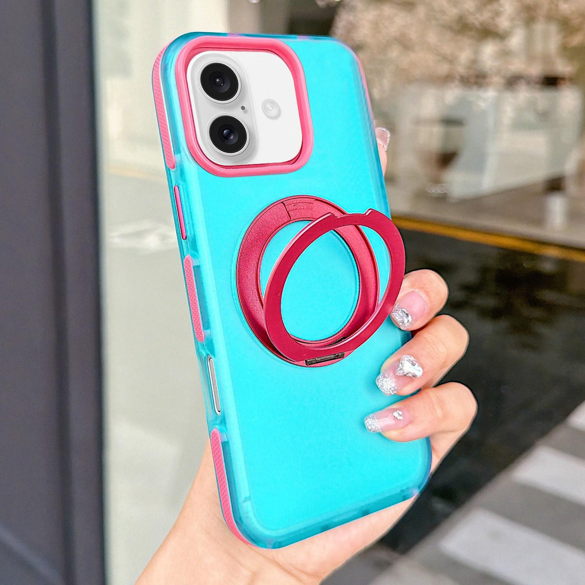 For iPhone 16 Metal 360 Rotating Holder Magnetic PC Phone Case - Sky Blue - EDA009690806B