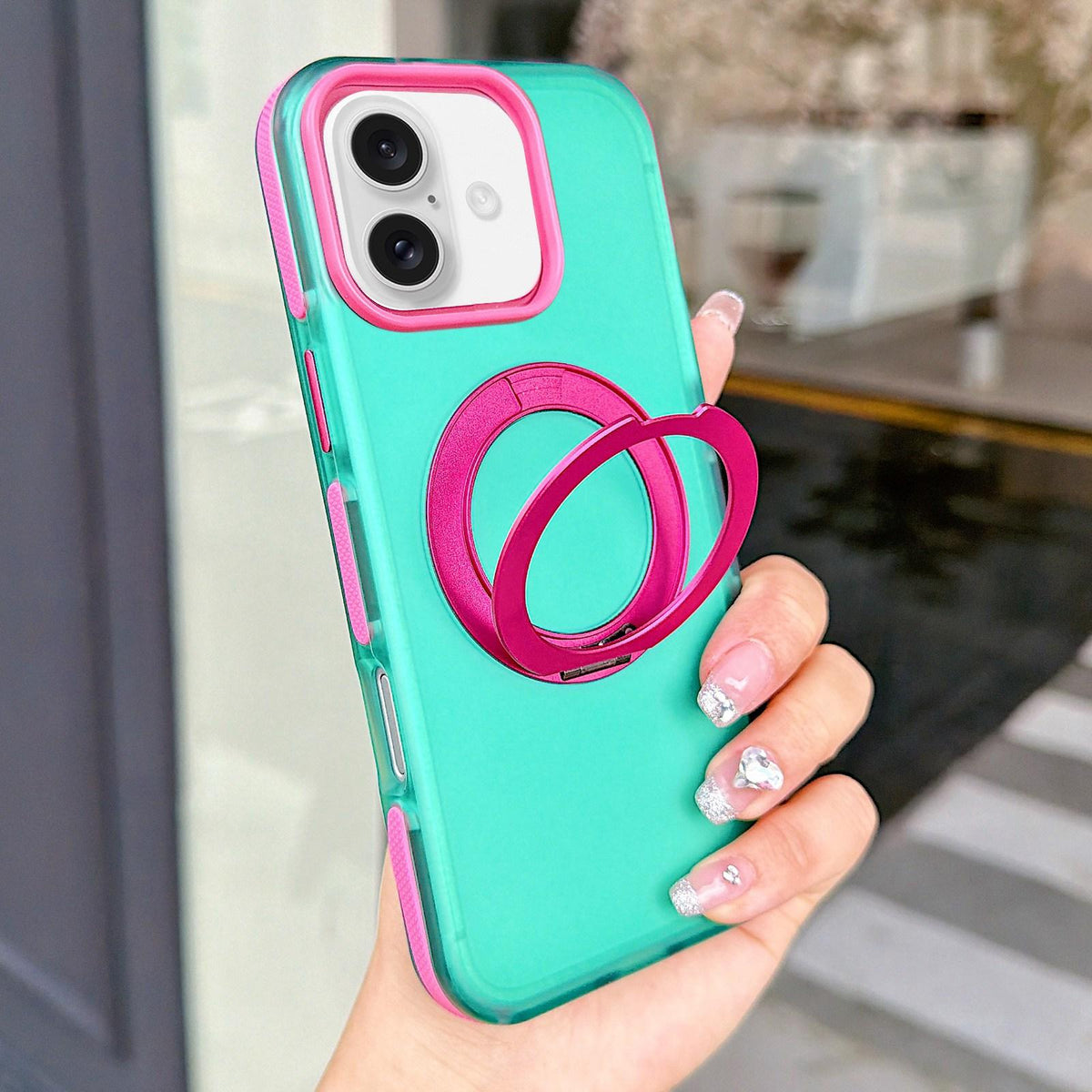 For iPhone 16 Metal 360 Rotating Holder Magnetic PC Phone Case - Green - EDA009690806D