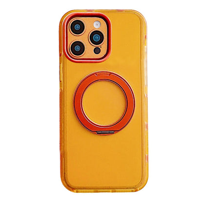 For iPhone 15 Pro Metal 360 Rotating Holder Magnetic PC Phone Case - Yellow - EDA009690808A