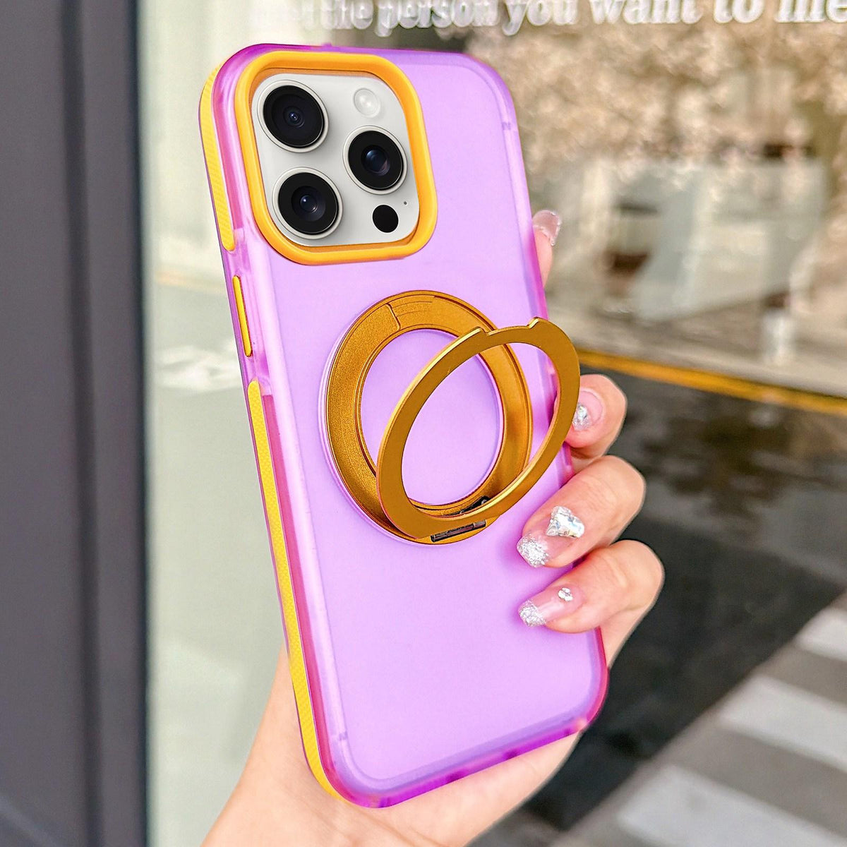 For iPhone 15 Pro Metal 360 Rotating Holder Magnetic PC Phone Case - Purple - EDA009690808C