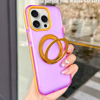 For iPhone 15 Pro Metal 360 Rotating Holder Magnetic PC Phone Case - Purple - EDA009690808C