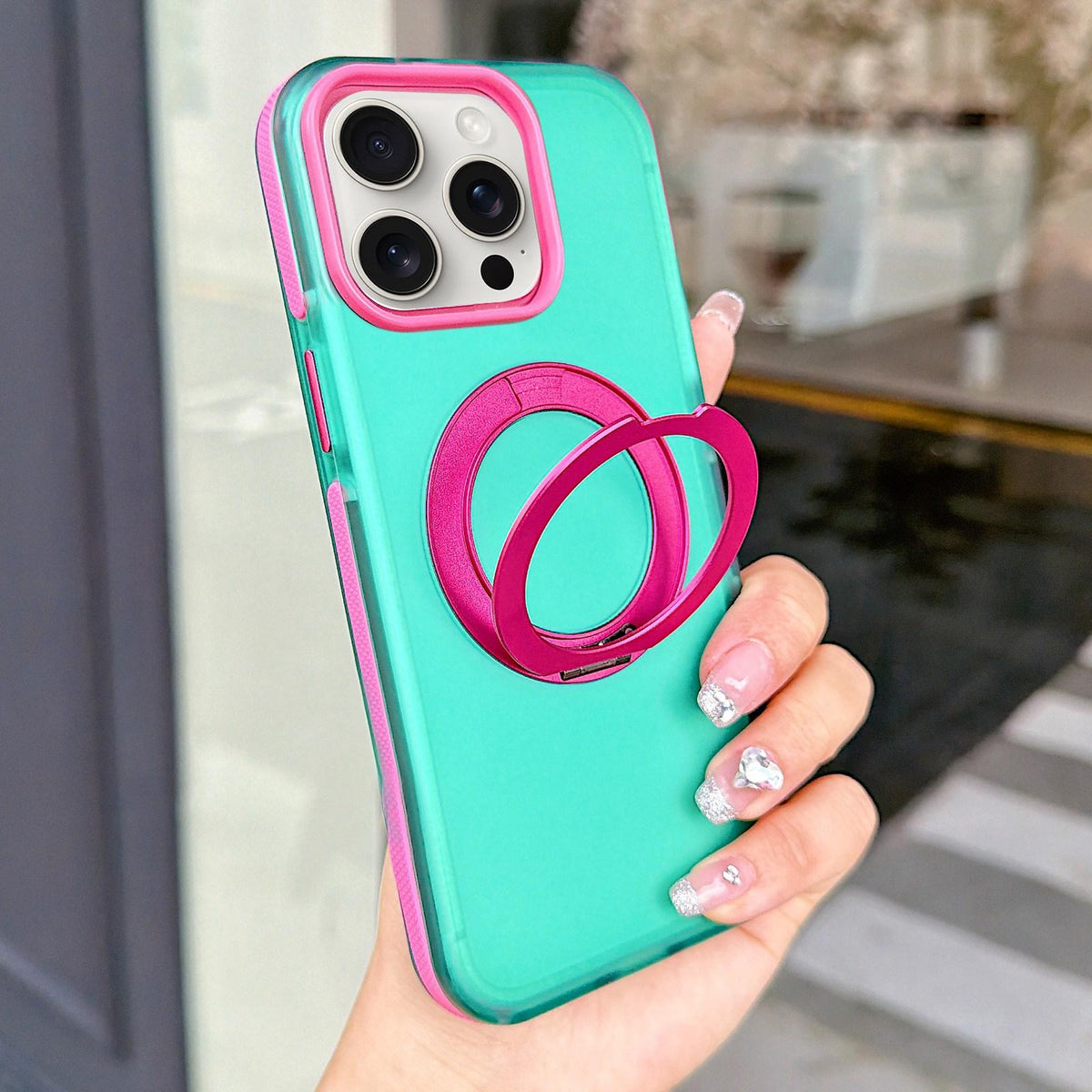 For iPhone 15 Pro Metal 360 Rotating Holder Magnetic PC Phone Case - Green - EDA009690808D