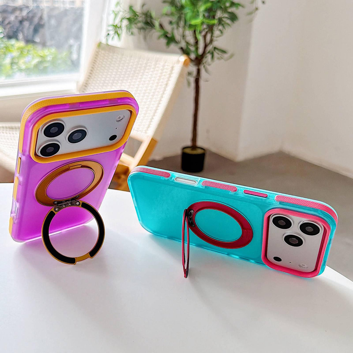 For iPhone 16 Metal 360 Rotating Holder Magnetic PC Phone Case - Yellow - EDA009690806A