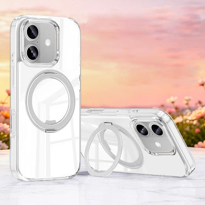 For iPhone 17 Jelly Air Bag Shockproof Metal 360 Rotating Holder Magnetic Phone Case - White - EDA009690903B
