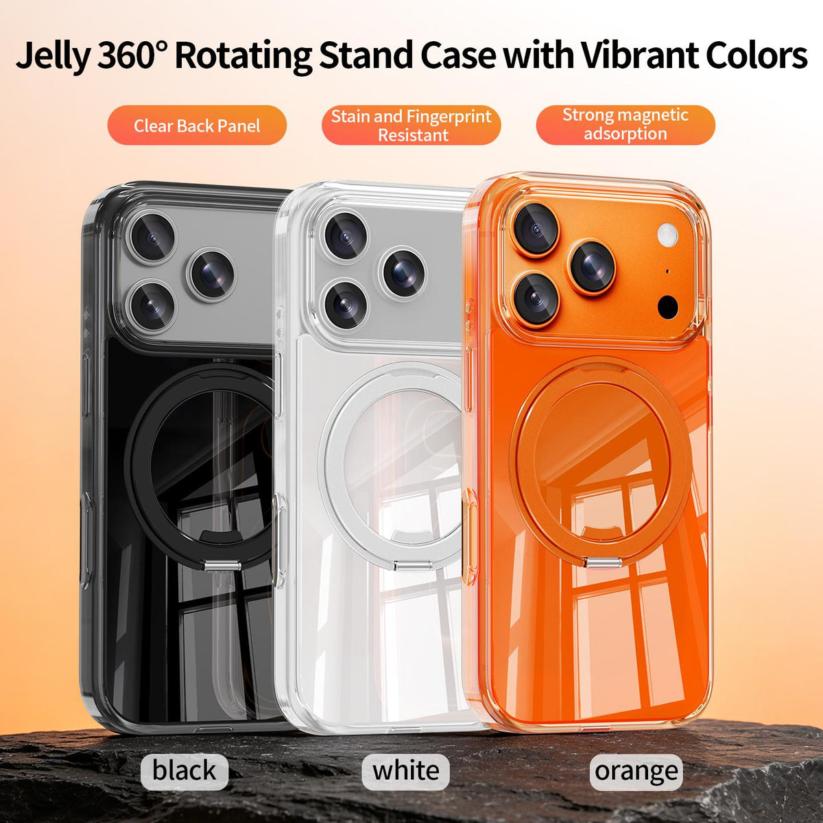 For iPhone 17 Jelly Air Bag Shockproof Metal 360 Rotating Holder Magnetic Phone Case - Black - EDA009690903A