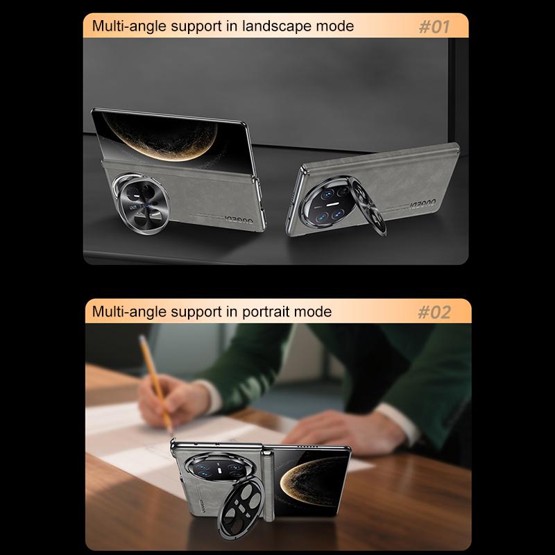 For Huawei Mate X6 Electroplated Nubuck PU Dual-Hinge Lens Holder Magnetic Ring Phone Case - Grey - EDA009691002A