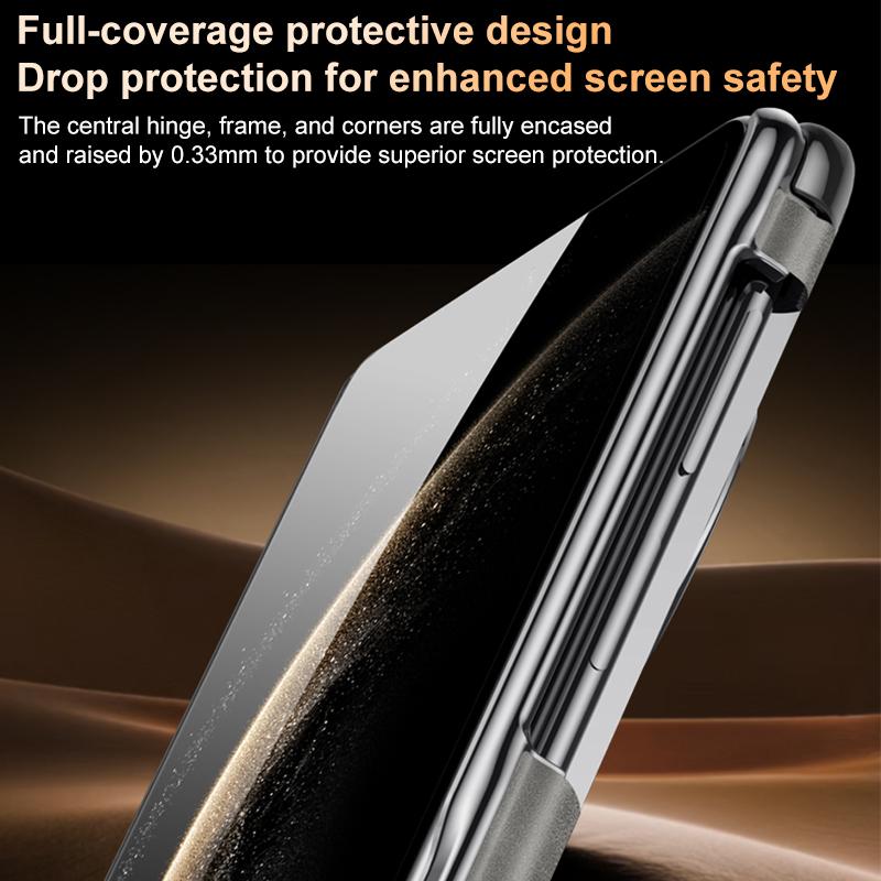 For Huawei Mate X6 Electroplated Nubuck PU Dual-Hinge Lens Holder Magnetic Ring Phone Case - Grey - EDA009691002A