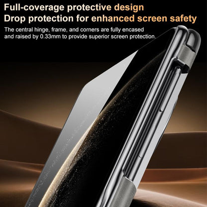 For Huawei Mate X6 Electroplated Nubuck PU Dual-Hinge Lens Holder Magnetic Ring Phone Case - Grey - EDA009691002A