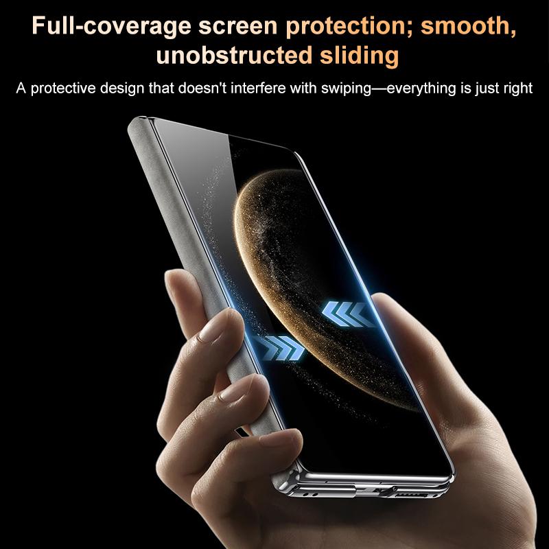 For Huawei Mate X6 Electroplated Nubuck PU Dual-Hinge Lens Holder Magnetic Ring Phone Case - Black - EDA009691002B