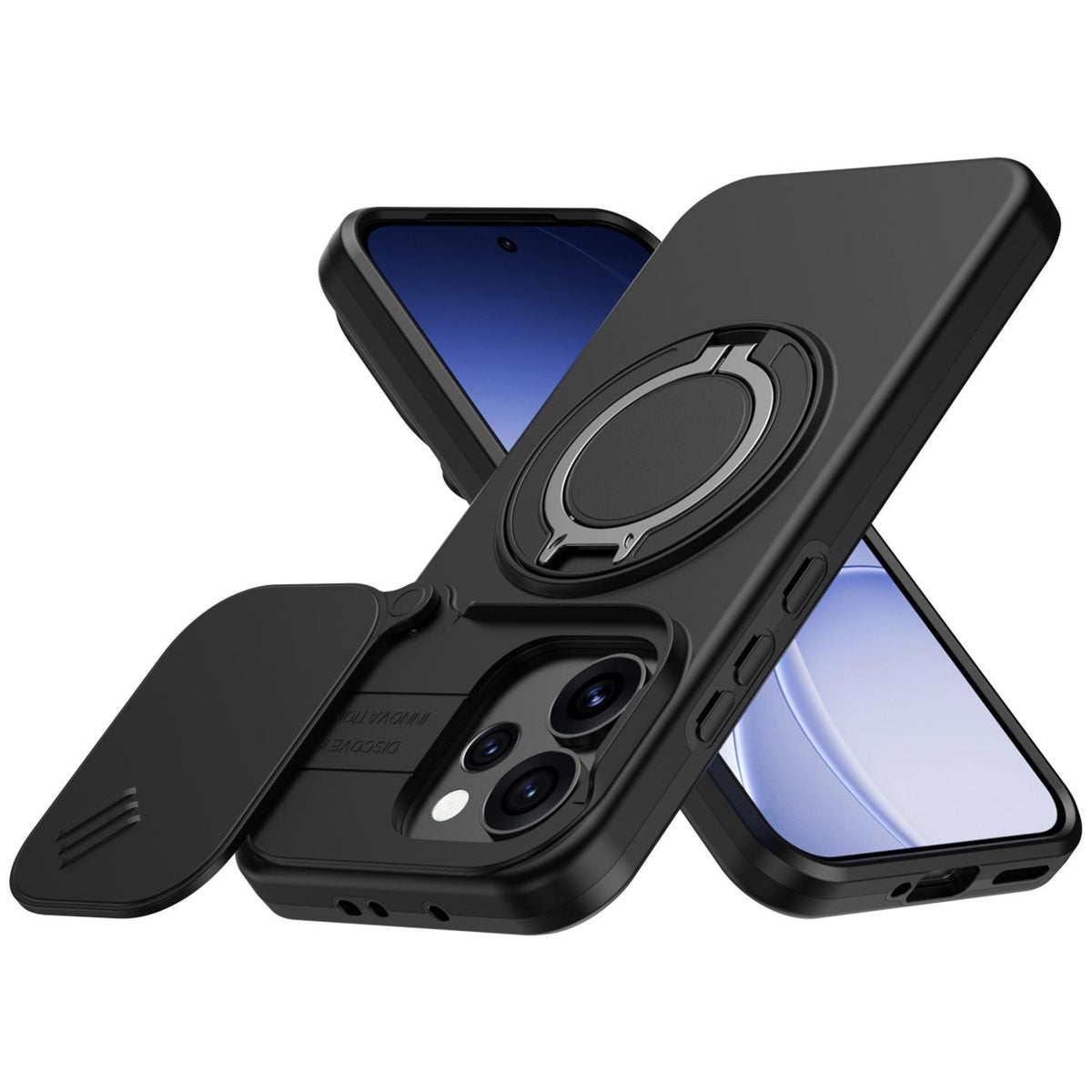 For OPPO Reno15 5G Global Camera Sliding Shield Magnetic Rotation Holder Phone Case - Black - EDA009691201A