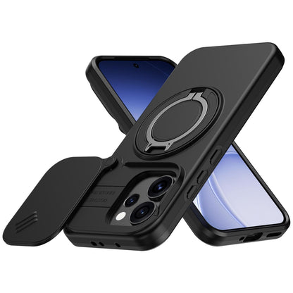 For OPPO Reno15 5G Global Camera Sliding Shield Magnetic Rotation Holder Phone Case - Black - EDA009691201A