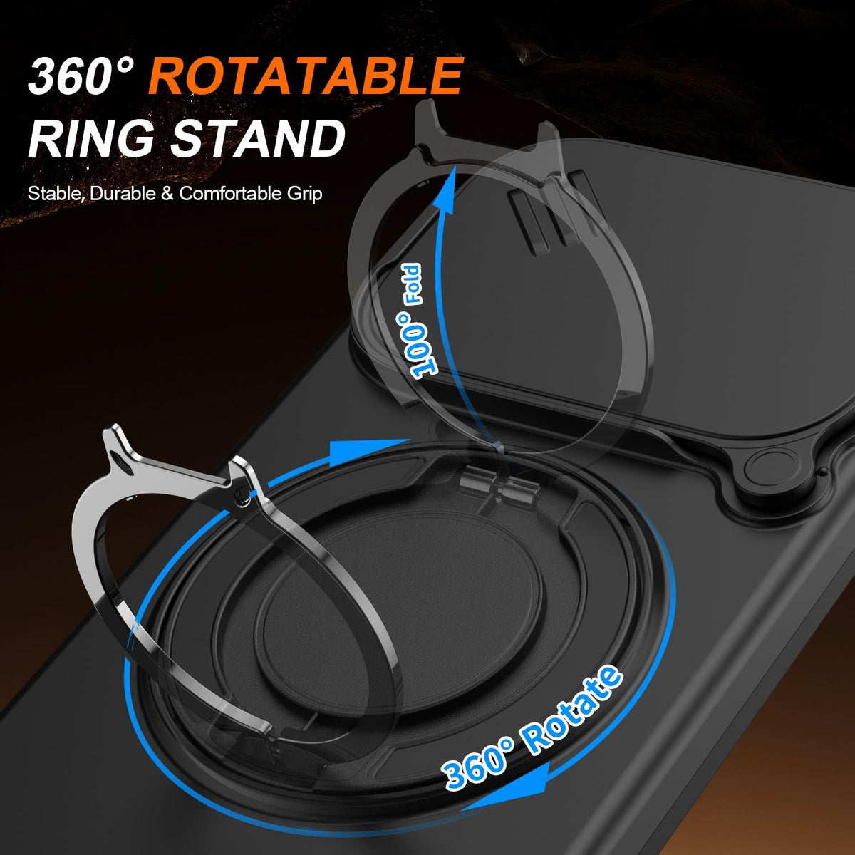 For OPPO Reno15 5G Global Camera Sliding Shield Magnetic Rotation Holder Phone Case - Black - EDA009691201A