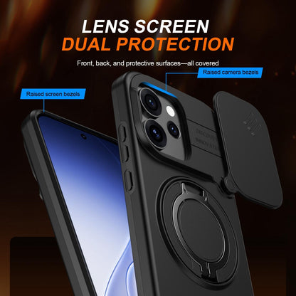 For OPPO Reno15 5G Global Camera Sliding Shield Magnetic Rotation Holder Phone Case - Black - EDA009691201A