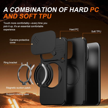 For OPPO Reno15 5G Global Camera Sliding Shield Magnetic Rotation Holder Phone Case - Black - EDA009691201A