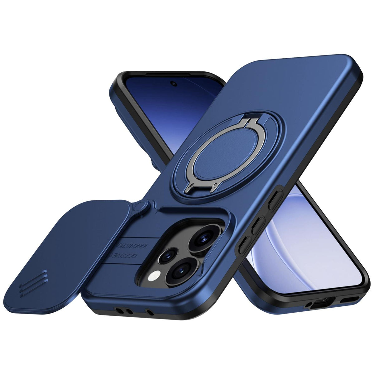 For OPPO Reno15 5G Global Camera Sliding Shield Magnetic Rotation Holder Phone Case - Blue - EDA009691201B