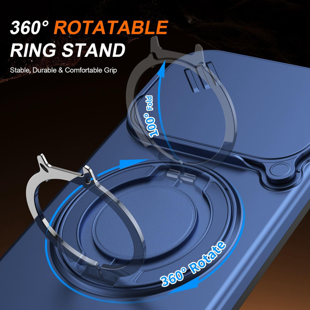 For OPPO Reno15 5G Global Camera Sliding Shield Magnetic Rotation Holder Phone Case - Blue - EDA009691201B