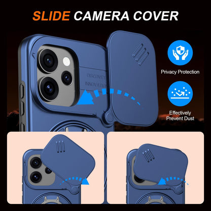 For OPPO Reno15 5G Global Camera Sliding Shield Magnetic Rotation Holder Phone Case - Blue - EDA009691201B