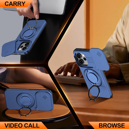 For OPPO Reno15 5G Global Camera Sliding Shield Magnetic Rotation Holder Phone Case - Blue - EDA009691201B