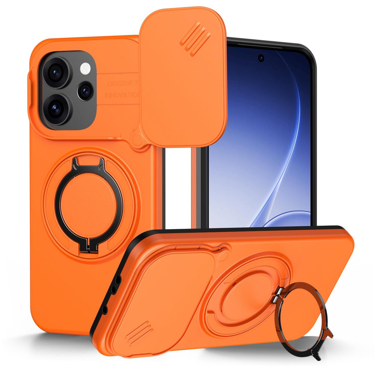 For OPPO Reno15 5G Global Camera Sliding Shield Magnetic Rotation Holder Phone Case - Orange - EDA009691201C