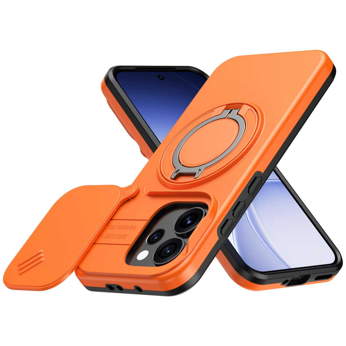 For OPPO Reno15 5G Global Camera Sliding Shield Magnetic Rotation Holder Phone Case - Orange - EDA009691201C