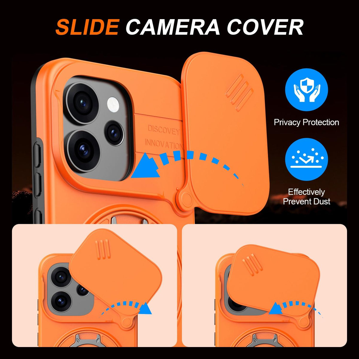 For OPPO Reno15 5G Global Camera Sliding Shield Magnetic Rotation Holder Phone Case - Orange - EDA009691201C